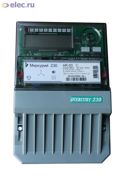 Электросчетчик Меркурий 230 АRТ-03 РQСSIDN 5(7,5)А 220/380В , ЖК CAN
